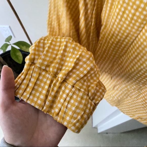 AUDREY 3+1 Yellow Gingham Front Plunge Knot Crop Long Sleeve Top - Picture 5 of 5